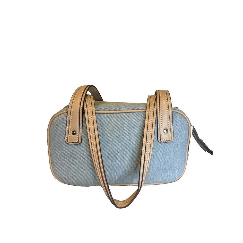 NWT True Religion Denim Shoulder Bag Y2K Bowling Bag Horseshoe Logo Light Wash